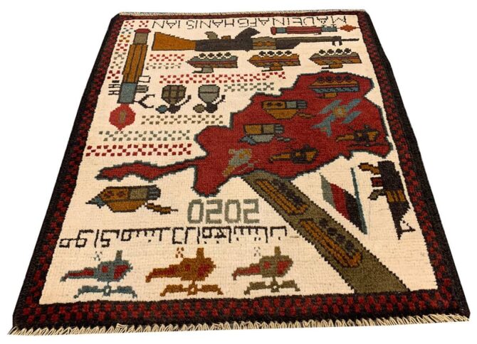 Hand Knotted Afghan War Tank A K 47 Balouch Pictorial Wall Hanging Wool Area Rug 3 x 2 Ft (5709 HM) - Image 2