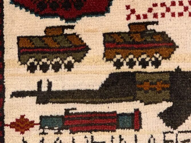Hand Knotted Afghan War Tank A K 47 Balouch Pictorial Wall Hanging Wool Area Rug 3 x 2 Ft (5709 HM) - Image 6