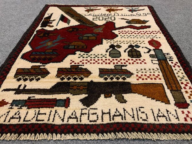 Hand Knotted Afghan War Tank A K 47 Balouch Pictorial Wall Hanging Wool Area Rug 3 x 2 Ft (5709 HM) - Image 3