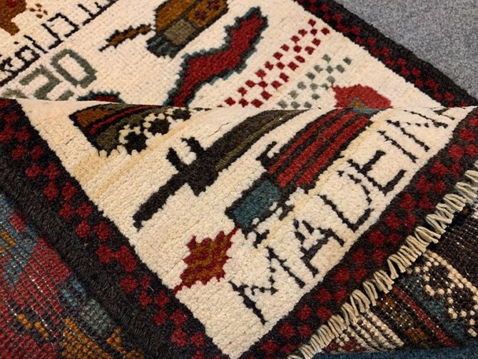 Hand Knotted Afghan War Tank A K 47 Balouch Pictorial Wall Hanging Wool Area Rug 3 x 2 Ft (5709 HM) - Image 7