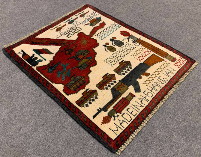 Hand Knotted Afghan War Tank A K 47 Balouch Pictorial Wall Hanging Wool Area Rug 2.5 x 2.0 Ft (5710 HM) - Image 5