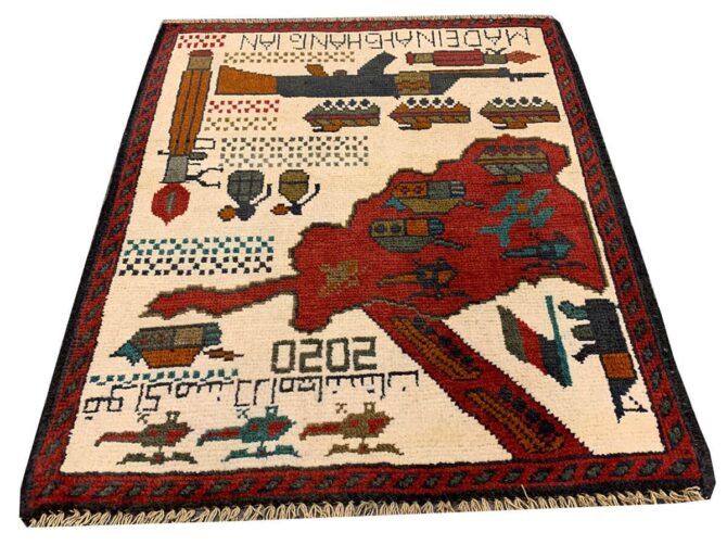 Hand Knotted Afghan War Tank A K 47 Balouch Pictorial Wall Hanging Wool Area Rug 2.5 x 2.0 Ft (5710 HM) - Image 2