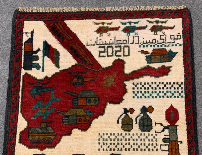 Hand Knotted Afghan War Tank A K 47 Balouch Pictorial Wall Hanging Wool Area Rug 2.5 x 2.0 Ft (5710 HM) - Image 4