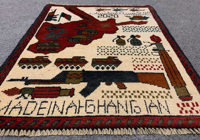Hand Knotted Afghan War Tank A K 47 Balouch Pictorial Wall Hanging Wool Area Rug 2.5 x 2.0 Ft (5710 HM) - Image 3