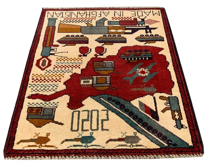 Hand Knotted Afghan War Tank A K 47 Balouch Pictorial Wall Hanging Wool Area Rug 2.5 x 2.0 Ft (5711 HM) - Image 2