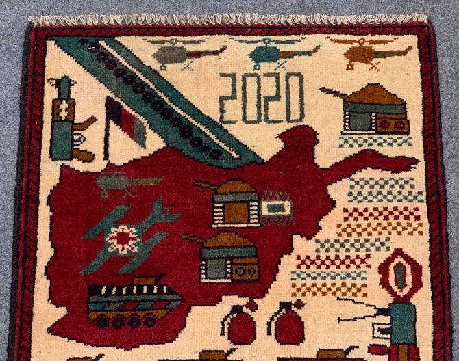 Hand Knotted Afghan War Tank A K 47 Balouch Pictorial Wall Hanging Wool Area Rug 2.5 x 2.0 Ft (5711 HM) - Image 4