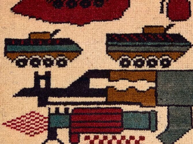 Hand Knotted Afghan War Tank A K 47 Balouch Pictorial Wall Hanging Wool Area Rug 2.5 x 2.0 Ft (5711 HM) - Image 5