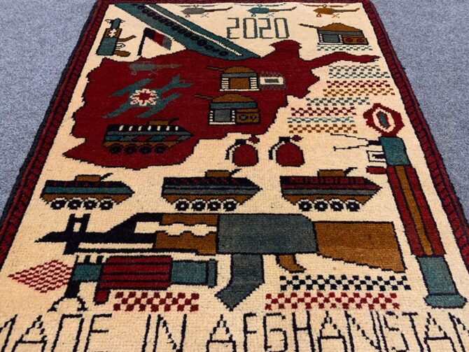 Hand Knotted Afghan War Tank A K 47 Balouch Pictorial Wall Hanging Wool Area Rug 2.5 x 2.0 Ft (5711 HM) - Image 3