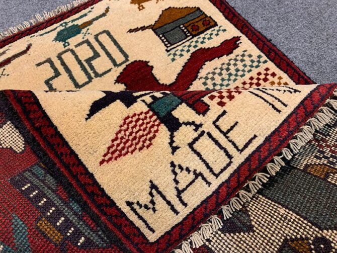 Hand Knotted Afghan War Tank A K 47 Balouch Pictorial Wall Hanging Wool Area Rug 2.5 x 2.0 Ft (5711 HM) - Image 7