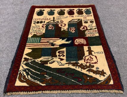 Hand Knotted Afghan War Tank A K 47 Balouch Pictorial Wall Hanging Wool Area Rug 3 x 2 Ft (5712 HM)