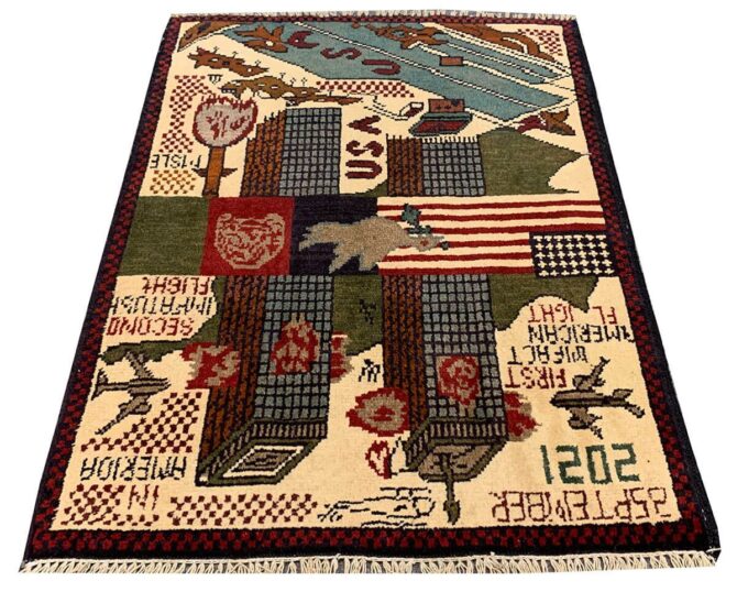 Hand Knotted Afghan War Tank A K 47 Balouch Pictorial Wall Hanging Wool Area Rug 3 x 2 Ft (5714 HM) - Image 2
