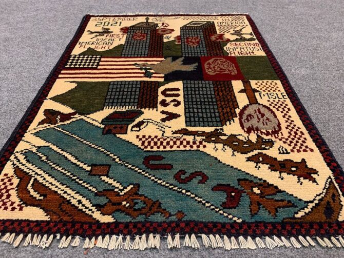 Hand Knotted Afghan War Tank A K 47 Balouch Pictorial Wall Hanging Wool Area Rug 3 x 2 Ft (5714 HM) - Image 3