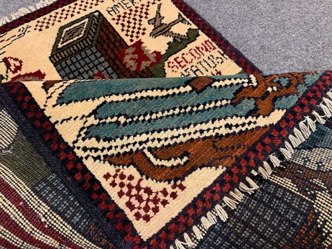 Hand Knotted Afghan War Tank A K 47 Balouch Pictorial Wall Hanging Wool Area Rug 3 x 2 Ft (5714 HM) - Image 7