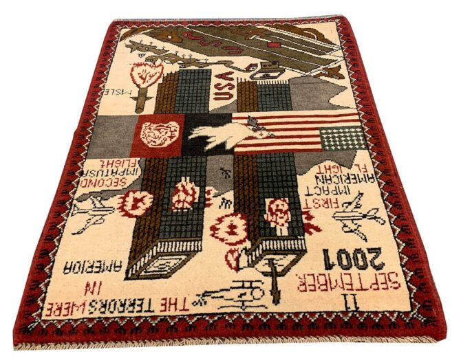 Hand Knotted Afghan War Tank A K 47 Balouch Pictorial Wall Hanging Wool Area Rug 3 x 2 Ft (5716 HM) - Image 2