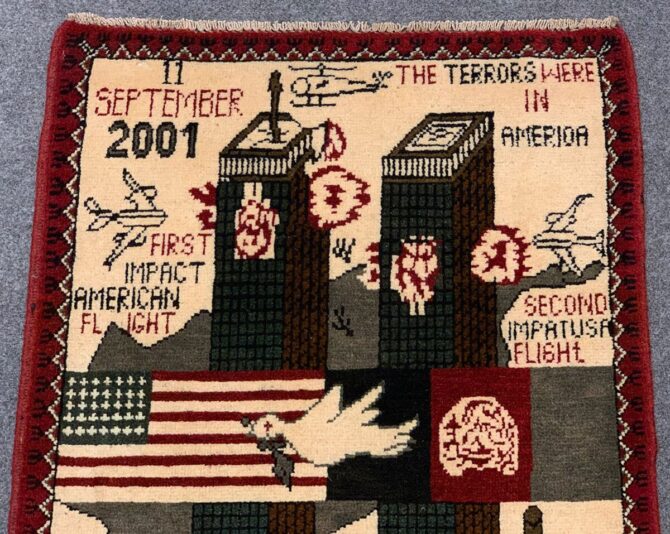 Hand Knotted Afghan War Tank A K 47 Balouch Pictorial Wall Hanging Wool Area Rug 3 x 2 Ft (5716 HM) - Image 4
