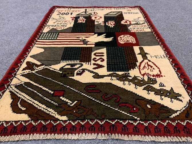 Hand Knotted Afghan War Tank A K 47 Balouch Pictorial Wall Hanging Wool Area Rug 3 x 2 Ft (5716 HM) - Image 3