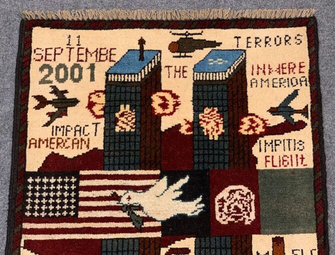 Hand Knotted Afghan War Tank A K 47 Balouch Pictorial Wall Hanging Wool Area Rug 2.5 x 2.0 Ft (5719 HM) - Image 4