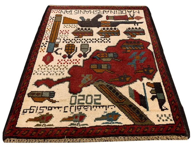 Hand Knotted Afghan War Tank A K 47 Balouch Pictorial Wall Hanging Wool Area Rug 3 x 2 Ft (5723 HM) - Image 2