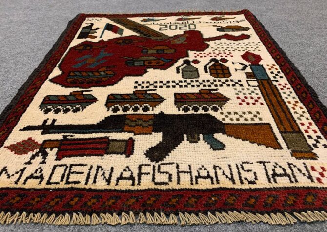 Hand Knotted Afghan War Tank A K 47 Balouch Pictorial Wall Hanging Wool Area Rug 3 x 2 Ft (5723 HM) - Image 3