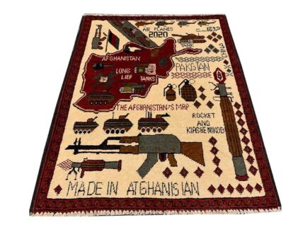 Hand Knotted Afghan War Tank A K 47 Balouch Pictorial Wall Hanging Wool Area Rug 3 x 2 Ft (5729 HM)