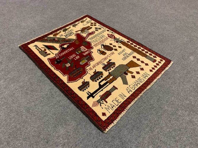 Hand Knotted Afghan War Tank A K 47 Balouch Pictorial Wall Hanging Wool Area Rug 3 x 2 Ft (5729 HM) - Image 6