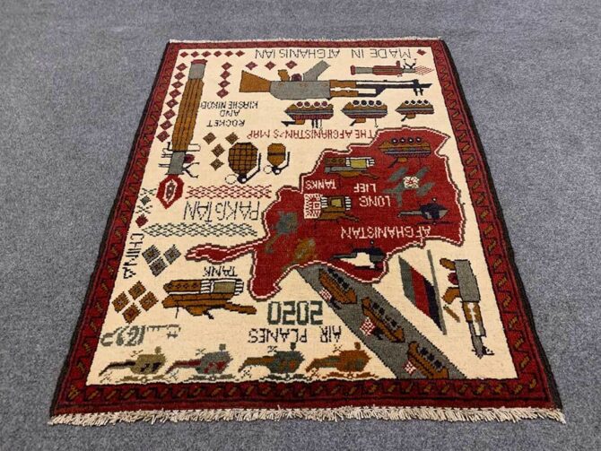 Hand Knotted Afghan War Tank A K 47 Balouch Pictorial Wall Hanging Wool Area Rug 3 x 2 Ft (5729 HM) - Image 2