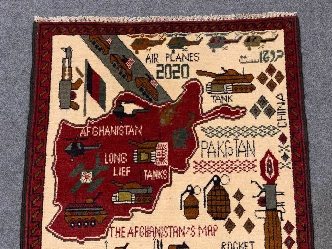Hand Knotted Afghan War Tank A K 47 Balouch Pictorial Wall Hanging Wool Area Rug 3 x 2 Ft (5729 HM) - Image 4