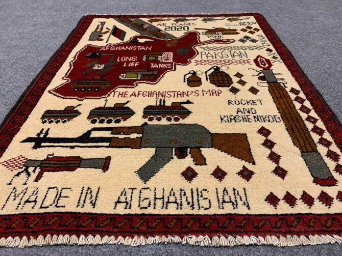 Hand Knotted Afghan War Tank A K 47 Balouch Pictorial Wall Hanging Wool Area Rug 3 x 2 Ft (5729 HM) - Image 3