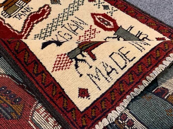 Hand Knotted Afghan War Tank A K 47 Balouch Pictorial Wall Hanging Wool Area Rug 3 x 2 Ft (5729 HM) - Image 7