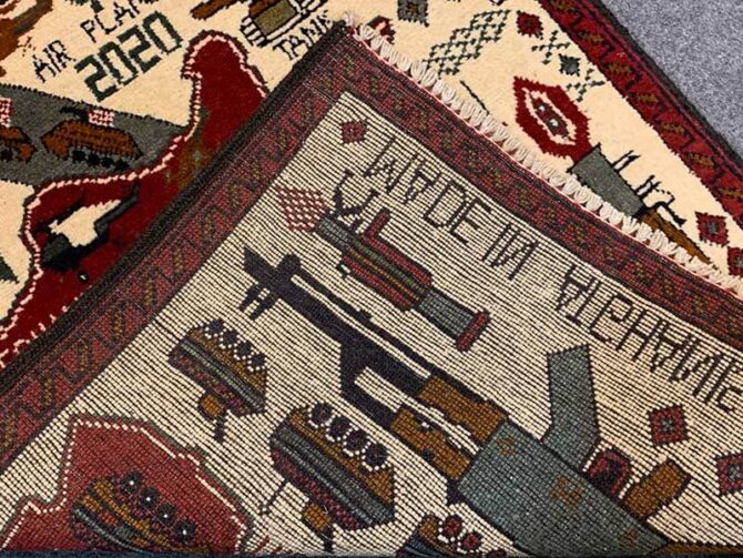 Hand Knotted Afghan War Tank A K 47 Balouch Pictorial Wall Hanging Wool Area Rug 3 x 2 Ft (5729 HM) - Image 8