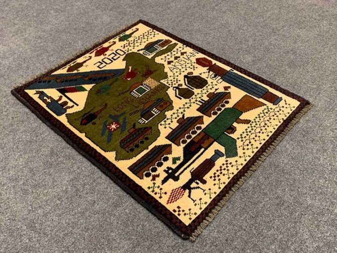 Hand Knotted Afghan War Tank A K 47 Balouch Pictorial Wall Hanging Wool Area Rug 2 x 2 Ft (5731 HM) - Image 6