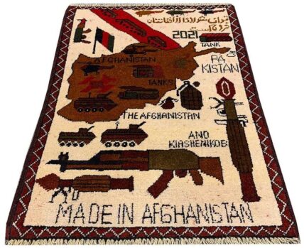 Hand Knotted Afghan War Tank A K 47 Balouch Pictorial Wall Hanging Wool Area Rug 2.5 x 1.10 Ft (5732 HM)