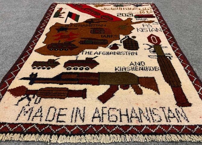 Hand Knotted Afghan War Tank A K 47 Balouch Pictorial Wall Hanging Wool Area Rug 2.5 x 1.10 Ft (5732 HM) - Image 3