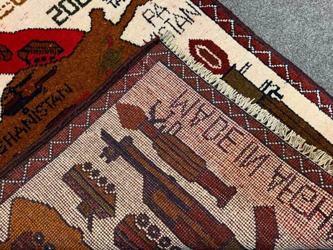 Hand Knotted Afghan War Tank A K 47 Balouch Pictorial Wall Hanging Wool Area Rug 2.5 x 1.10 Ft (5732 HM) - Image 8