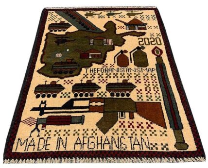 Hand Knotted Afghan War Tank A K 47 Balouch Pictorial Wall Hanging Wool Area Rug 2.5 x 2.0 Ft (5733 HM)