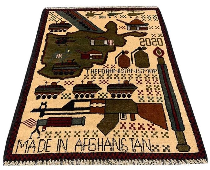 Hand Knotted Afghan War Tank A K 47 Balouch Pictorial Wall Hanging Wool Area Rug 2.5 x 2.0 Ft (5733 HM)