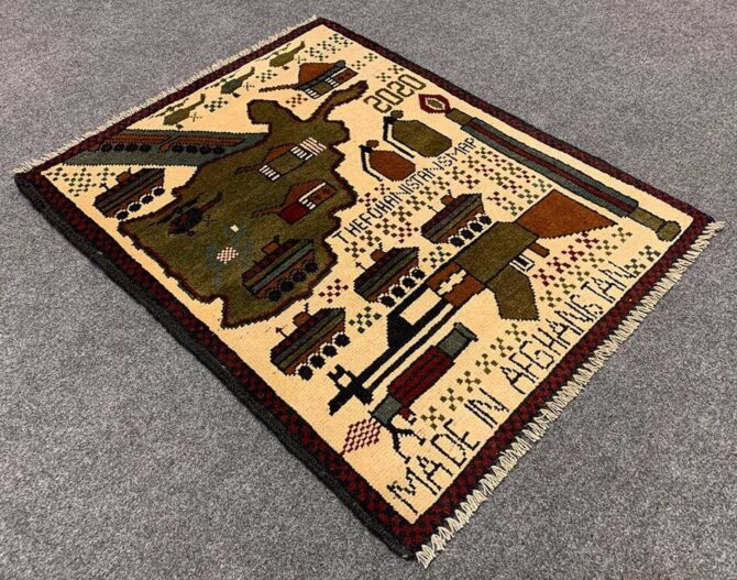 Hand Knotted Afghan War Tank A K 47 Balouch Pictorial Wall Hanging Wool Area Rug 2.5 x 2.0 Ft (5733 HM) - Image 6