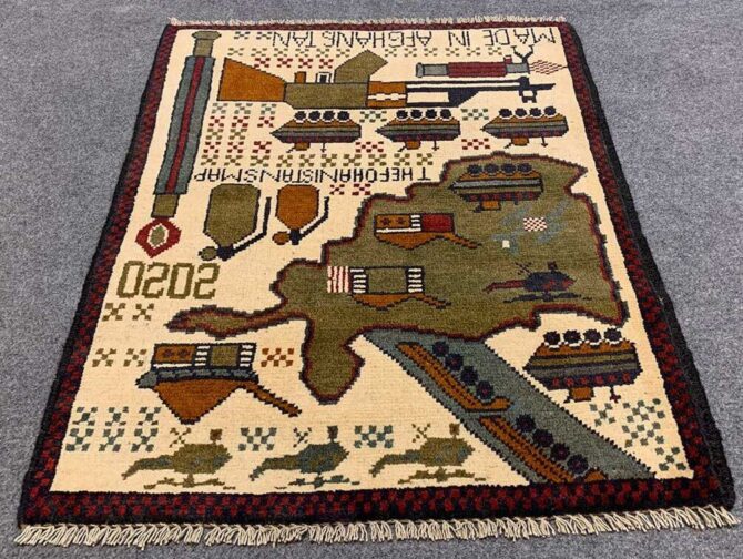 Hand Knotted Afghan War Tank A K 47 Balouch Pictorial Wall Hanging Wool Area Rug 2.5 x 2.0 Ft (5733 HM) - Image 2