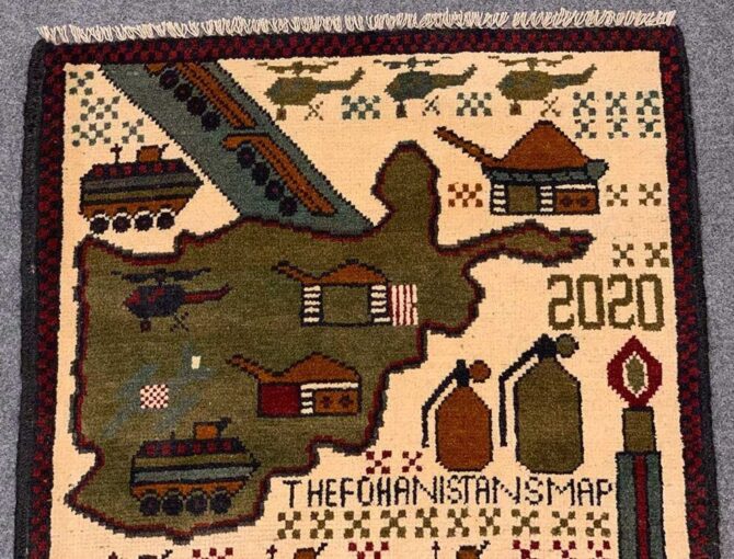 Hand Knotted Afghan War Tank A K 47 Balouch Pictorial Wall Hanging Wool Area Rug 2.5 x 2.0 Ft (5733 HM) - Image 4