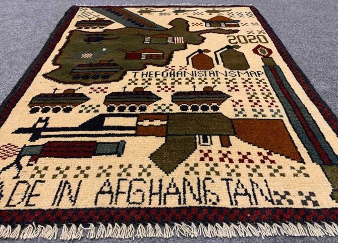 Hand Knotted Afghan War Tank A K 47 Balouch Pictorial Wall Hanging Wool Area Rug 2.5 x 2.0 Ft (5733 HM) - Image 3