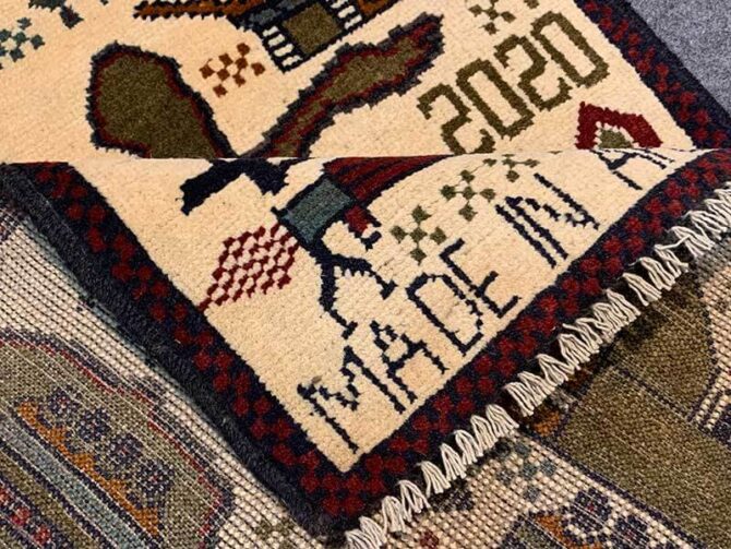 Hand Knotted Afghan War Tank A K 47 Balouch Pictorial Wall Hanging Wool Area Rug 2.5 x 2.0 Ft (5733 HM) - Image 7