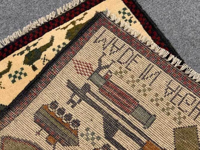 Hand Knotted Afghan War Tank A K 47 Balouch Pictorial Wall Hanging Wool Area Rug 2.5 x 2.0 Ft (5733 HM) - Image 8