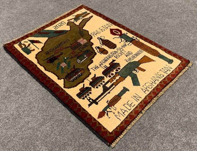 Hand Knotted Afghan War Tank A K 47 Balouch Pictorial Wall Hanging Wool Area Rug 3 x 2 Ft (5734 HM) - Image 6