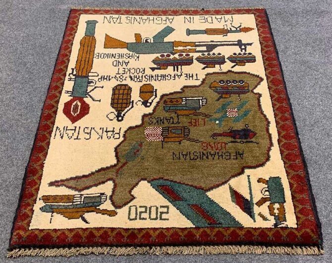 Hand Knotted Afghan War Tank A K 47 Balouch Pictorial Wall Hanging Wool Area Rug 3 x 2 Ft (5734 HM) - Image 2