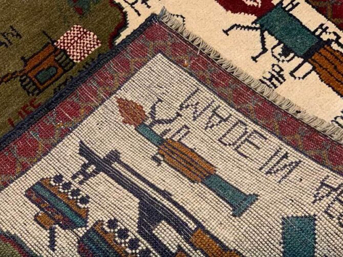 Hand Knotted Afghan War Tank A K 47 Balouch Pictorial Wall Hanging Wool Area Rug 3 x 2 Ft (5734 HM) - Image 8