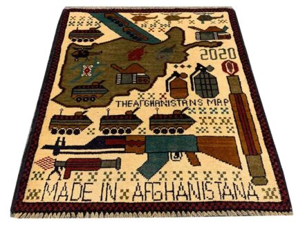 Hand Knotted Afghan War Tank A K 47 Balouch Pictorial Wall Hanging Wool Area Rug 2.5 x 2.0 Ft (5736 HM)