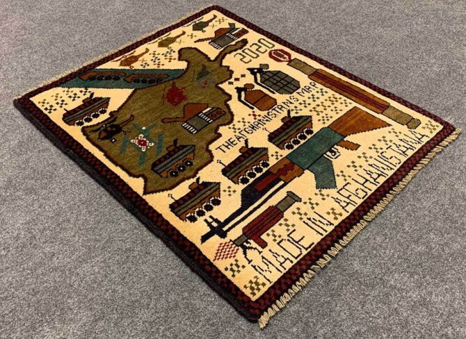 Hand Knotted Afghan War Tank A K 47 Balouch Pictorial Wall Hanging Wool Area Rug 2.5 x 2.0 Ft (5736 HM) - Image 6