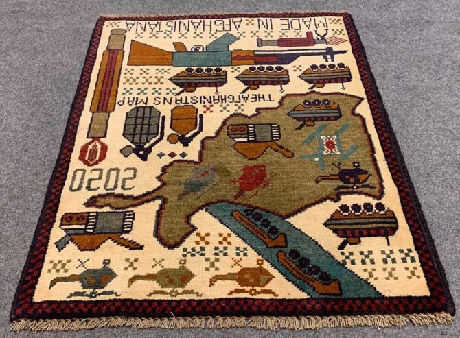 Hand Knotted Afghan War Tank A K 47 Balouch Pictorial Wall Hanging Wool Area Rug 2.5 x 2.0 Ft (5736 HM) - Image 2