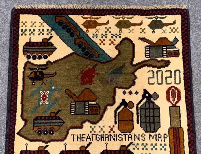 Hand Knotted Afghan War Tank A K 47 Balouch Pictorial Wall Hanging Wool Area Rug 2.5 x 2.0 Ft (5736 HM) - Image 4