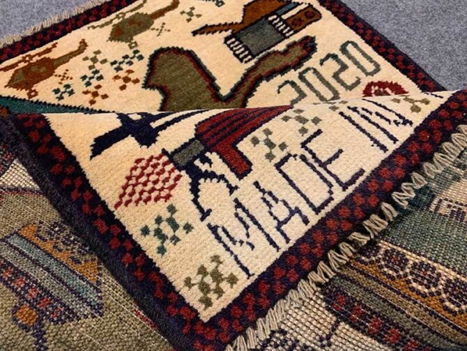 Hand Knotted Afghan War Tank A K 47 Balouch Pictorial Wall Hanging Wool Area Rug 2.5 x 2.0 Ft (5736 HM) - Image 7